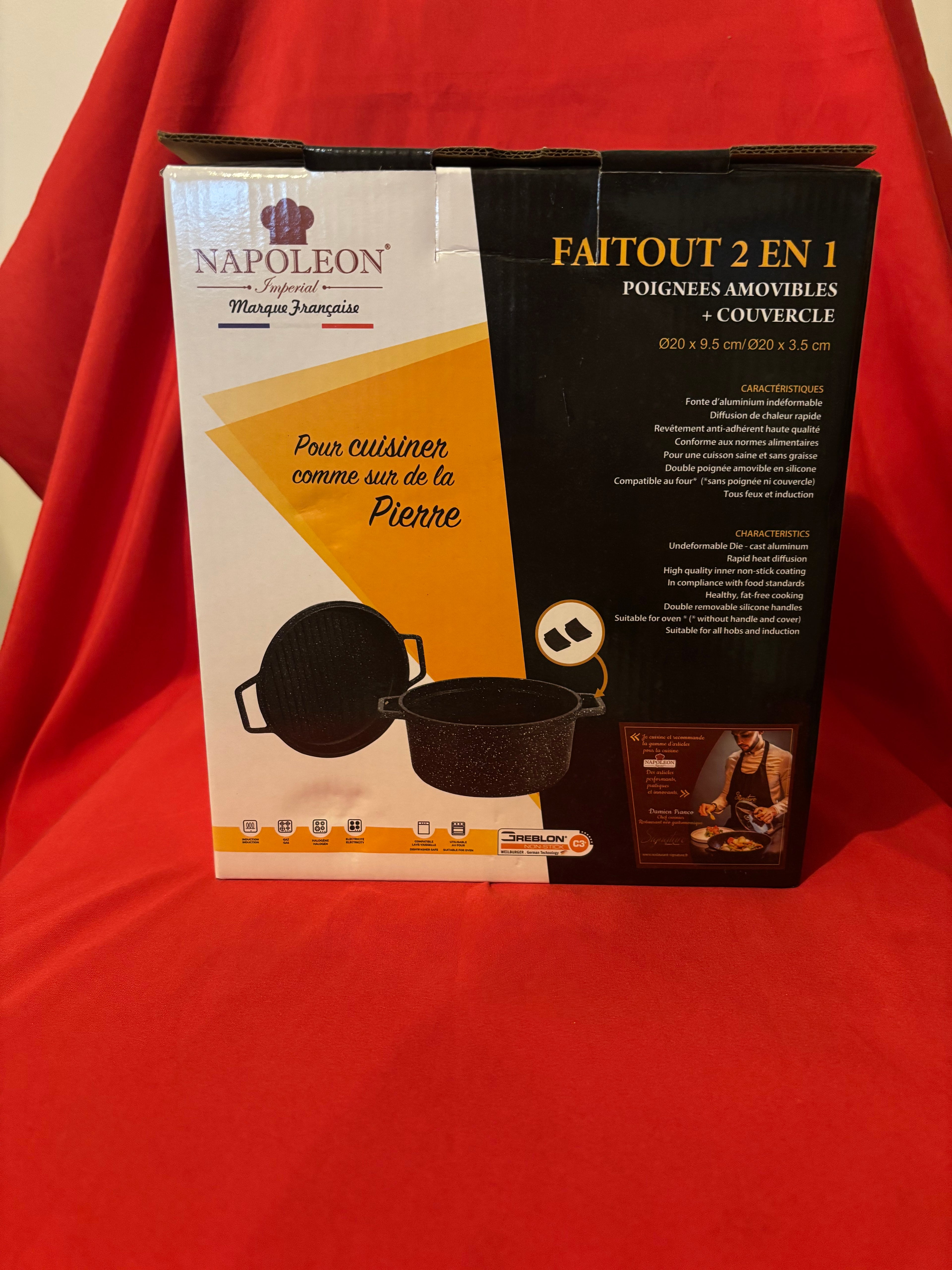 Faitout 2-en-1 20 cm avec Grill – Fonte d’Aluminium – Revêtement Pierre