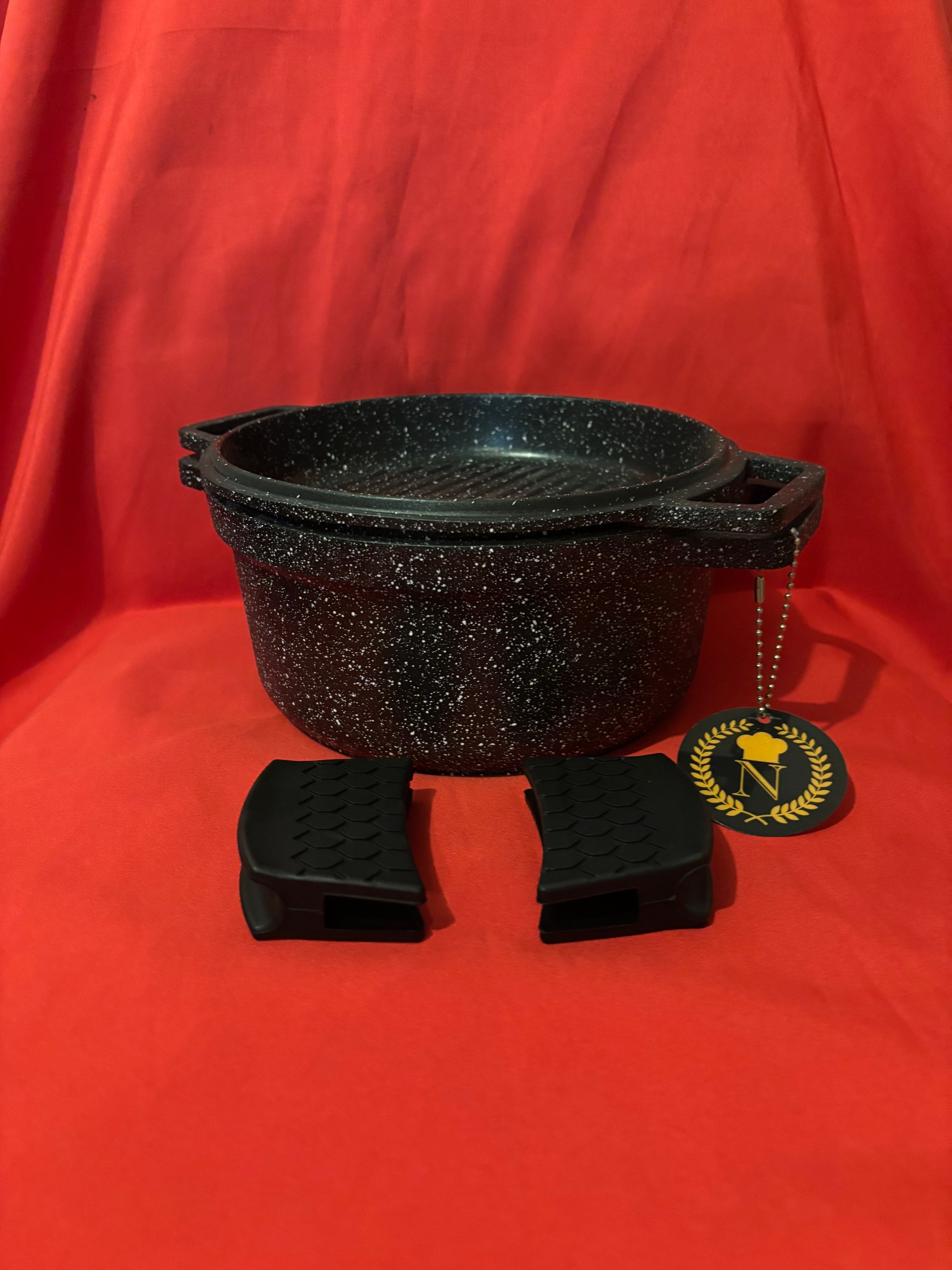 Faitout 2-en-1 20 cm avec Grill – Fonte d’Aluminium – Revêtement Pierre