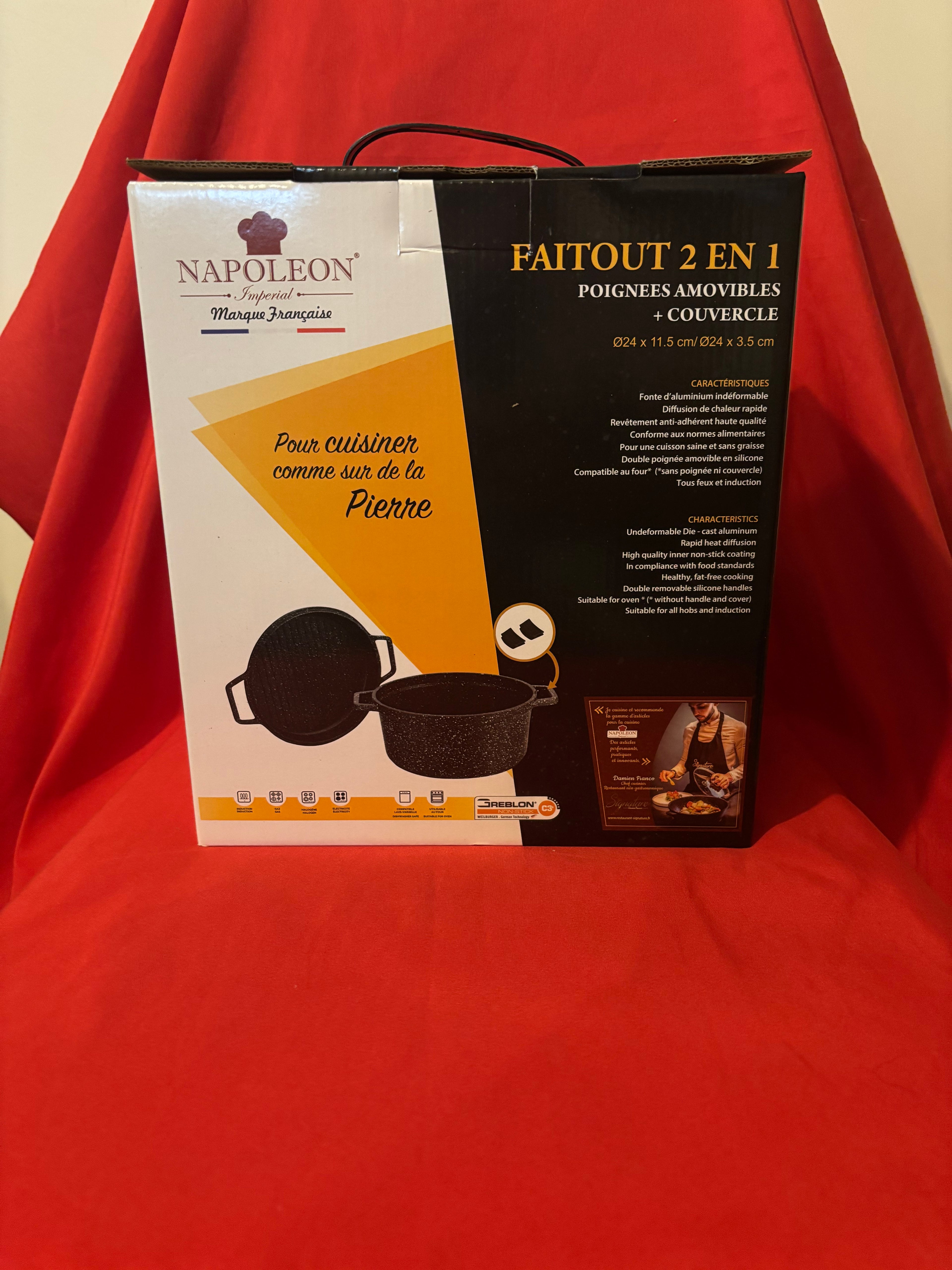 Faitout 2-en-1 24 cm avec Grill – Fonte d’Aluminium – Revêtement Pierre