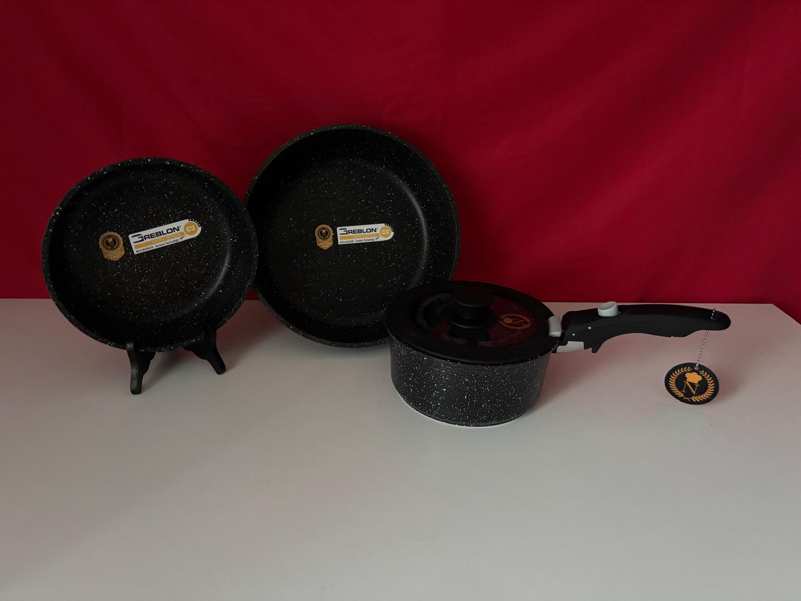 Batterie de cuisine Napoléon – Revêtement pierre – Poignée amovible