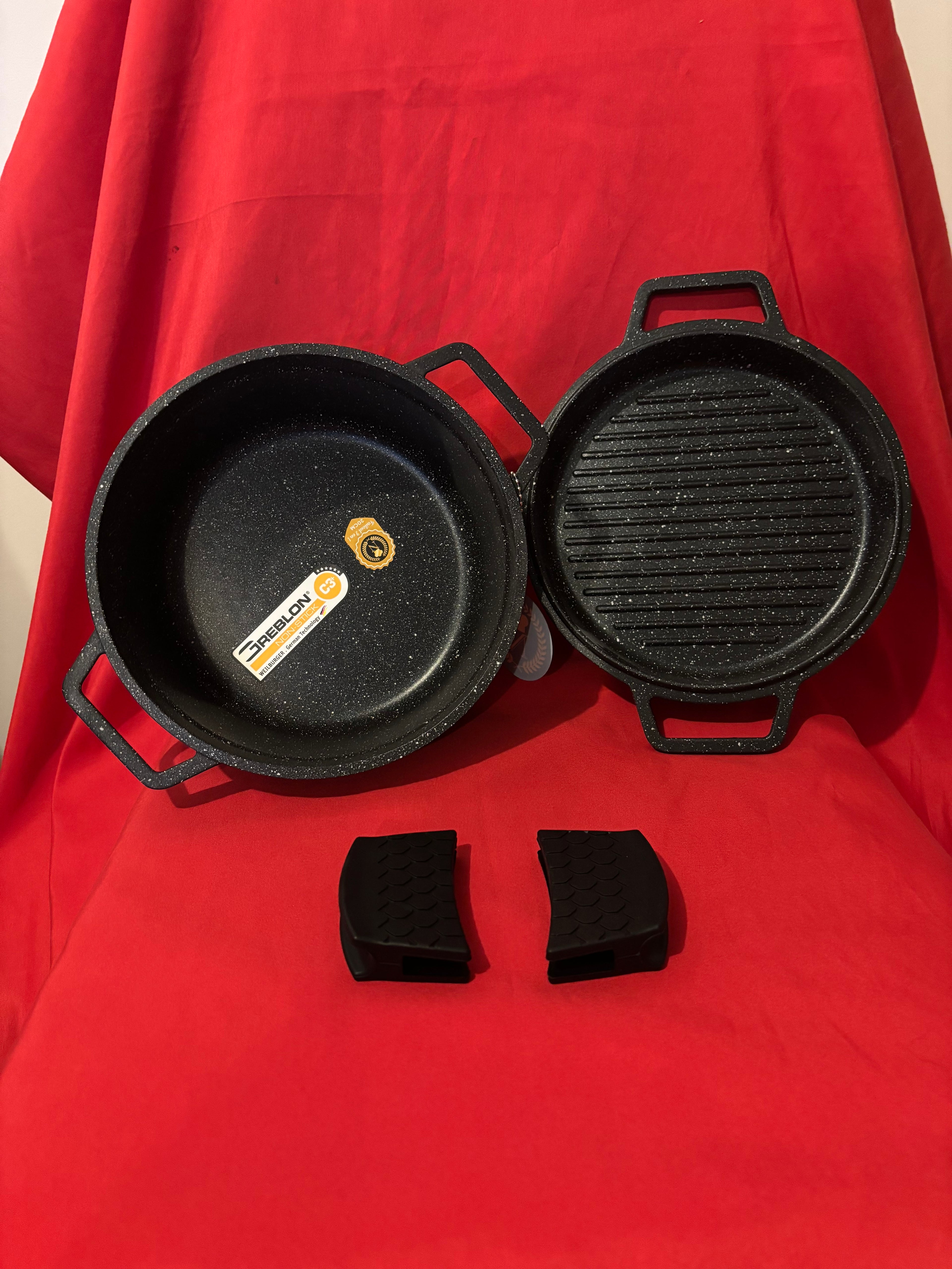 Faitout 2-en-1 20 cm avec Grill – Fonte d’Aluminium – Revêtement Pierre