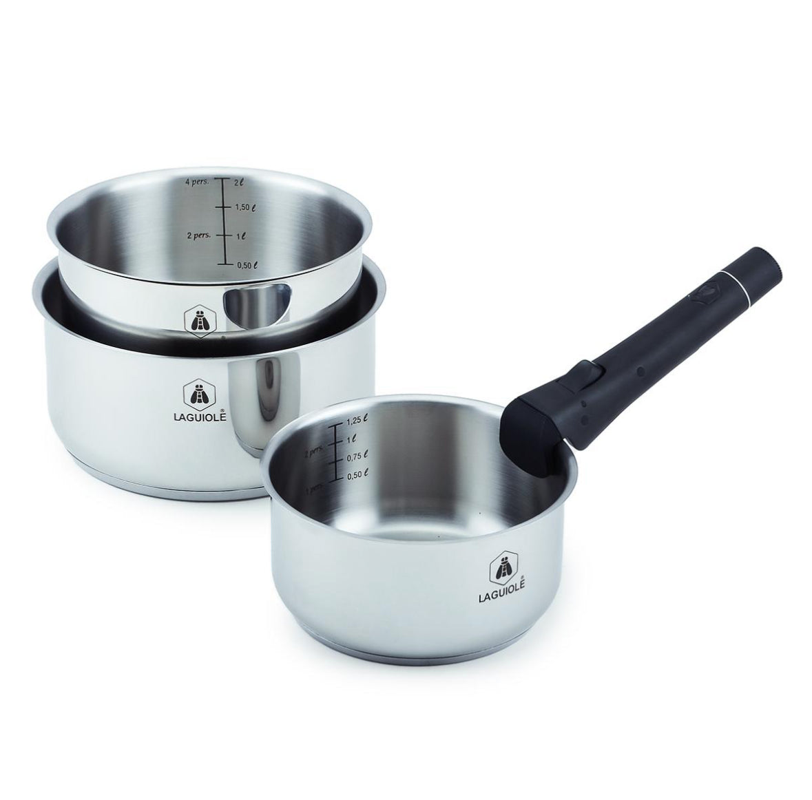 Set de 3 casseroles inox amovible 16/18/20cm - Laguiole "Réactif"