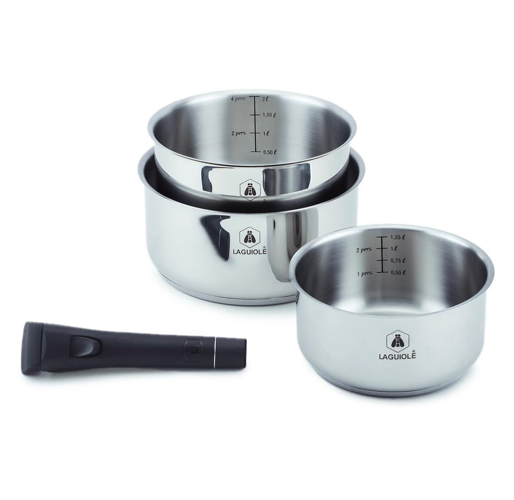 Set de 3 casseroles inox amovible 16/18/20cm - Laguiole "Réactif"